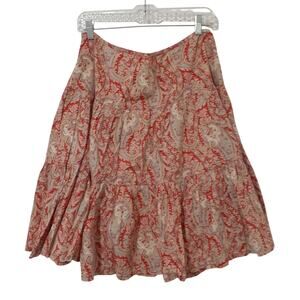 Chaps Denim Women’s Red Paisley Cotton Tiered Skirt Size 12